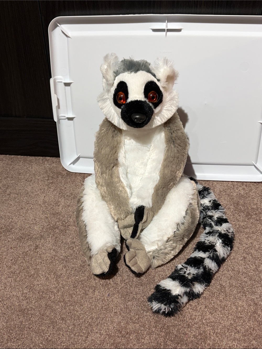 Stuffed Ring-Tailed Lemur Plush - Soft Grey & White